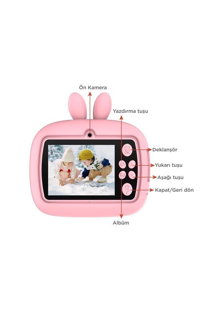 Torima TRM-CMR18 Pembe Dijital Video Fotoğraf Çocuk Kamerası Anlık Termal Resim Kağıt Baskılı Yazıcı